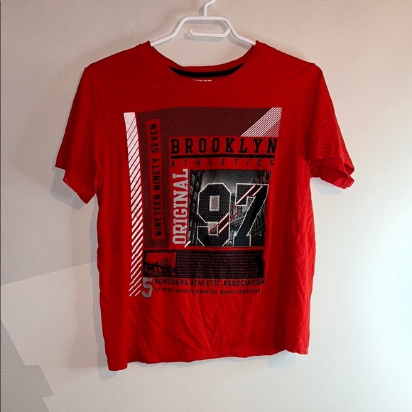 Vibrant Red Short Sleeve Tee with Graphic Design - Picture 1 of 6